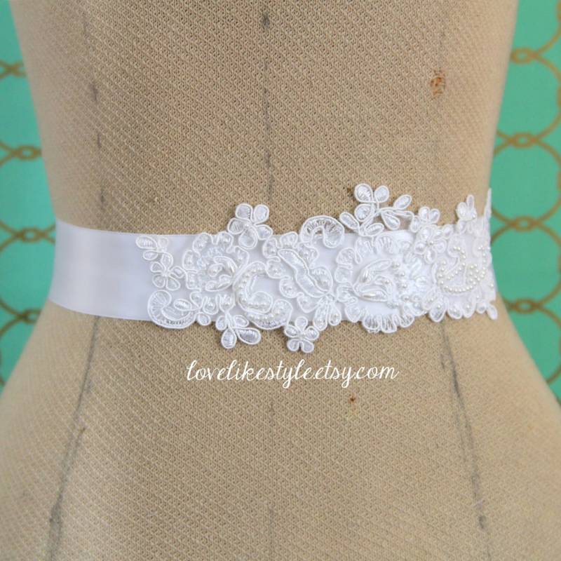 Weiße Perle Perlenspitze Braut Schärpe Blumenmädchen, Brautjungfer Weiße Perle Perlenspitze Braut Schärpe Blumenmädchen, Brautjungfer von lovelikestyle