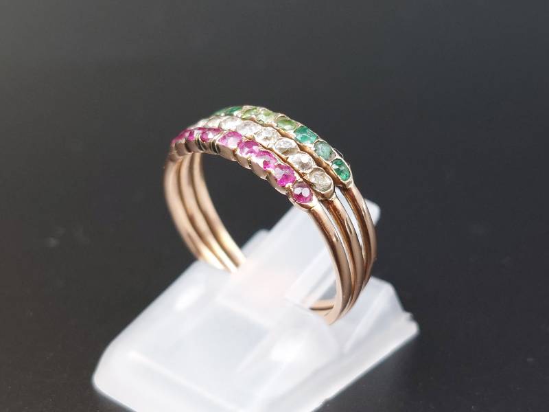 Vintage Diamant Rubin Smaragd Rosegold Ring 585 14 Karat Gold Entourage Antik Damen Frauen Unikat von lovelyandoldPCvL