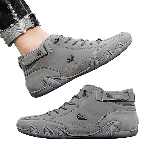 For Wiecel Barfußschuhe Leder | Barfußschuhe Herren Leder | Lederstiefel Herren | Wildleder Schuhe Herren | Leder Boots Herren Mode | Explorer Schuhe Herren | Rutschfeste Atmungsaktive Magic Sticker von lovemetoo