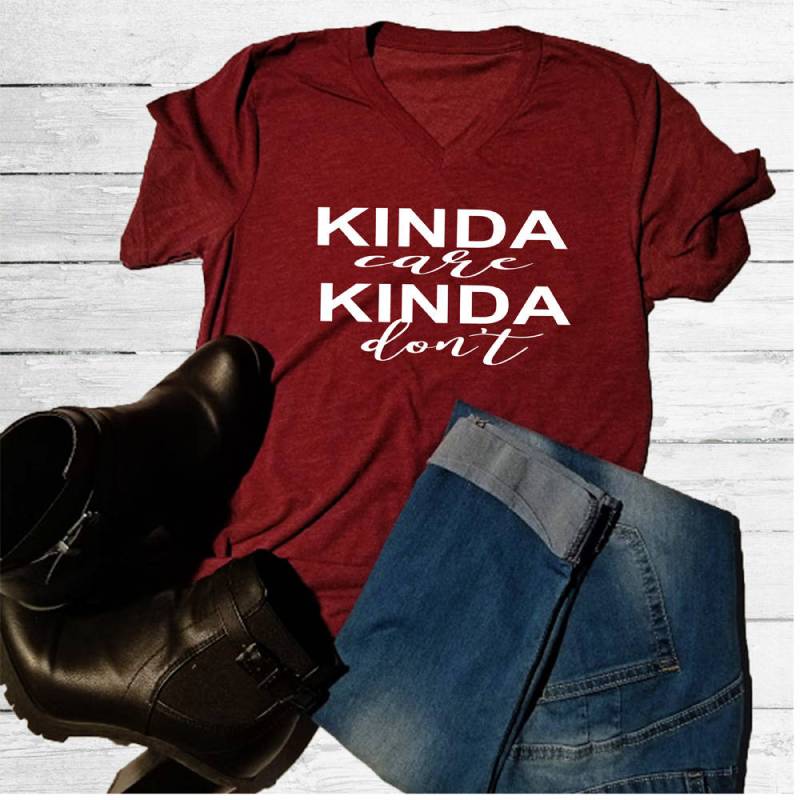 Ein Bisschen Pflege Irgendwie Don't Shirt Unisex T-Shirts Top Mädchen Shirts Coole Grafik Tees Süß Für Ihre V Neck Maroon Farbe von lovemighty