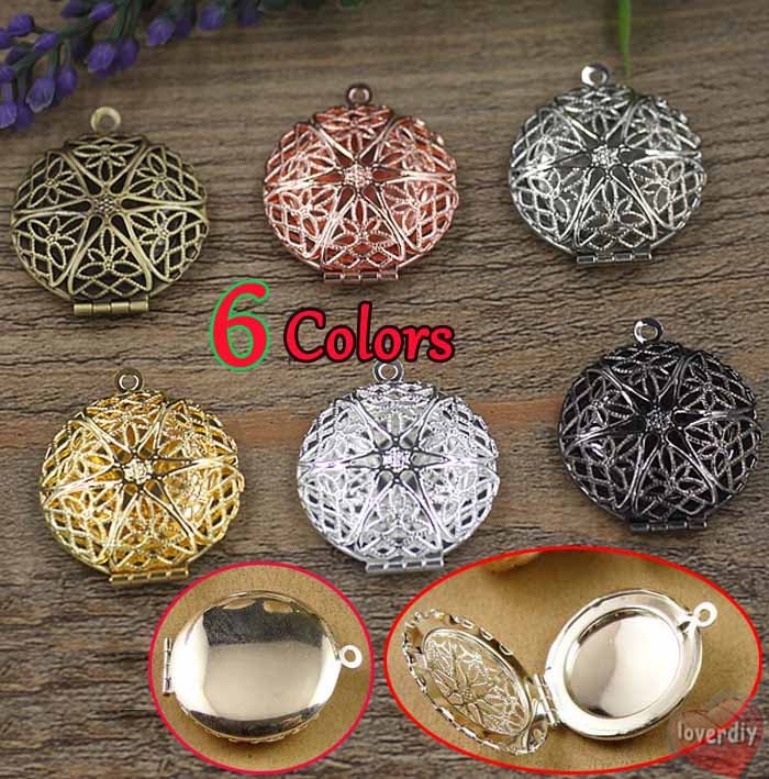 10 Stk. 27mm Rund Ausgehöhltes Filigranes Foto Medaillon | 6 Farben Verfügbar, Fotorahmen Anhänger, Öffnung Erinnerung Messing Medaillons von loverdiy