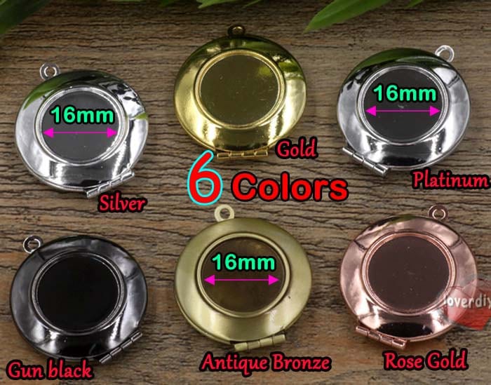 10 Stk. 28mm | Innenkissen 16mm Rund Glatt Blanko Foto Memming, 6-Färbe Box, Fotorahmen Memming Charms Anhänger, Vintage Bronze Compact / von loverdiy