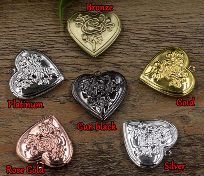10 Stück 29mm Herz Medaillon, Schnitzen 3D Rose Messing Öffnung Leere Foto Lockets, Medaillon Schlüsselanhänger Charme, Speicher Fotorahmen von loverdiy