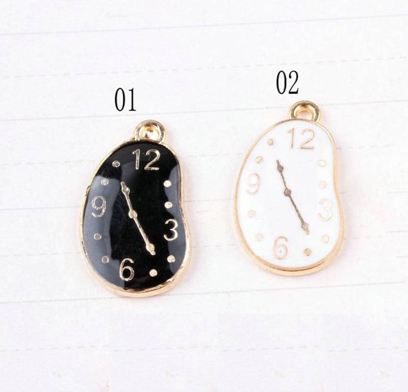 10 Stück Unregelmäßige Uhr Charms, Schmuckzubehör Schwarz Uhr, Zeit Charms Travel Charme Farbe Öl Tropfen Emailliertem Metall Diy von loverdiy