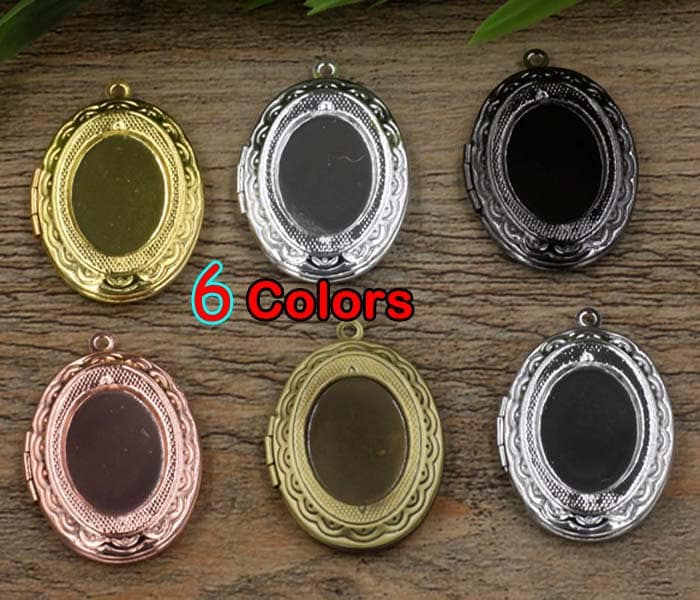 10 Stücke 22x29 Mm | Inner Pad 18x13Mm Oval Medaillon, Schnitzen Blume Blank Foto Locket 6 Farben Vintage Gedächtnis Locket von loverdiy