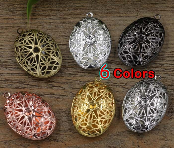 10Pcs 25 38mm Oval Aushöhlen Filigrane Leere Foto Medaillon, Rahmen Medaillon Charme Anhänger, Vintage Bronze Kompakte Box Speicher Öffnung von loverdiy
