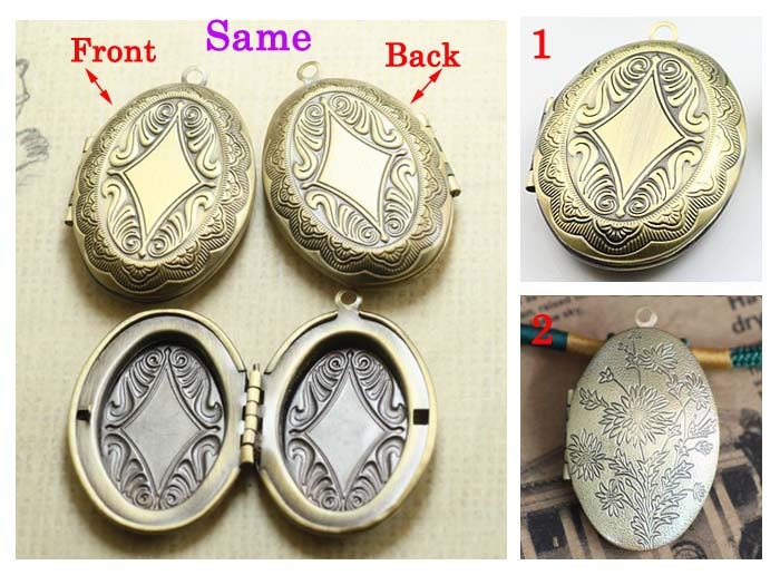 10Pcs 41 24mm | Gleiche Muster Vorne &zurück Oval Carve Blume Große Leere Foto Medaillon, Vintage Bronze Kompakt, Rahmen Medaillon Charme Anhänger von loverdiy
