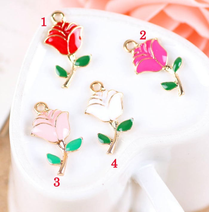 10Pcs Rose Shaped Charm, Color Oil Drop Metal Diy Schmuck Gold Alloy Bracelet/Keychain Funde, Enameled Farbe Charms 13x24mm von loverdiy