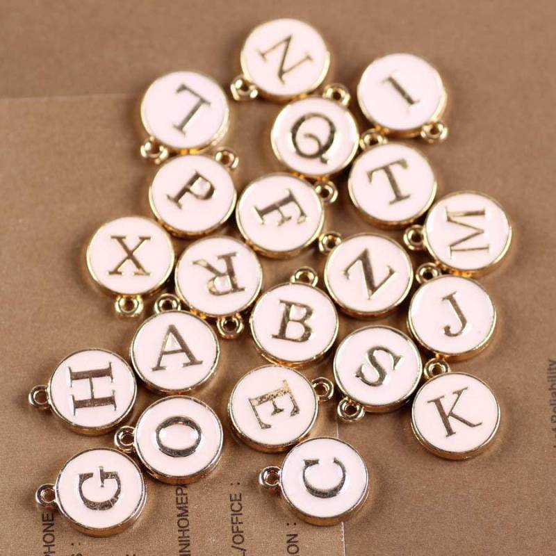 26 | A-Z Diy Alphabet/Buchstabe Rund Doppelgesichtiger Anhänger 1215mm, Farbe Öltropfen Metall Roségold Legierung Charm, Emaille Schmuck Charm von loverdiy