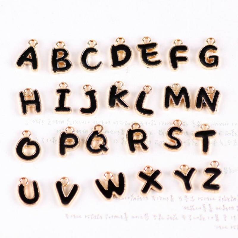 26 Buchstabe/Diy Initial Alphabet Doppelgesicht | A-Z Schwarz Charme Farbe Öl Tropfen Metall Rose Vergoldet Legierung Ohrring Perle Emaille Schmuck von loverdiy