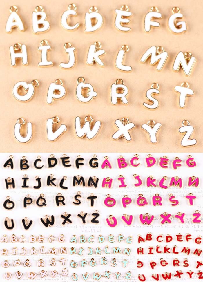 26 Diy A-Z Alphabet/Buchstabe Doppel Gesicht 7Farben 12mm | A-Z Charme, Farbe Öl Tropfen Metall Rose Gold Legierung Armband/Schlüsselanhänger von loverdiy
