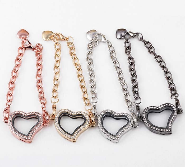 30 Mm Heart Locket Floating Armband/Glas Medaillon Mit Straßsteinen Magnet Shadow Box Locket-Armband-Kits, Memory-Medaillon von loverdiy