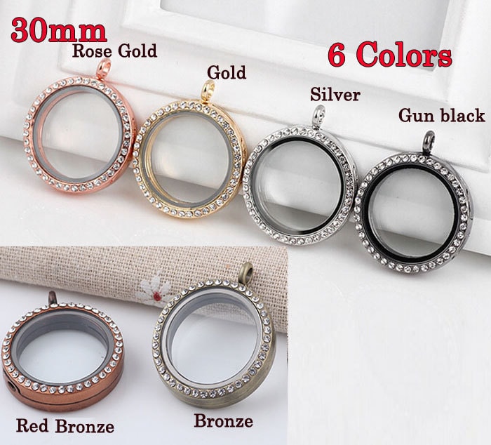30 Mm Rund Floating Glass Medaillon, Medaillon Anhänger Mit Strass Kristallen, Magnetverschluss Silber Memory 6 Farben von loverdiy