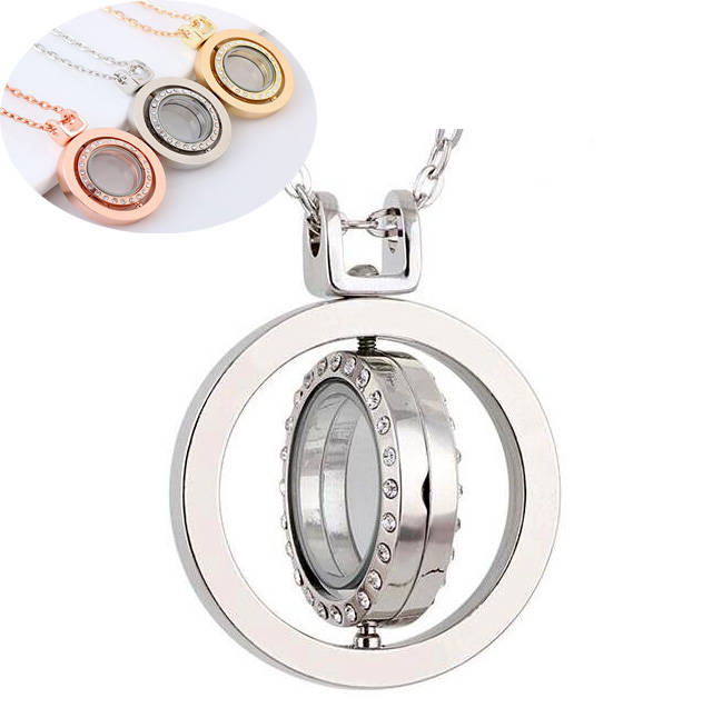 37mm Drehbares Floating Locket Rund Strass Glas Living Memory Charm Locket, Living Magnet Glass Anhänger, 3 Farben von loverdiy