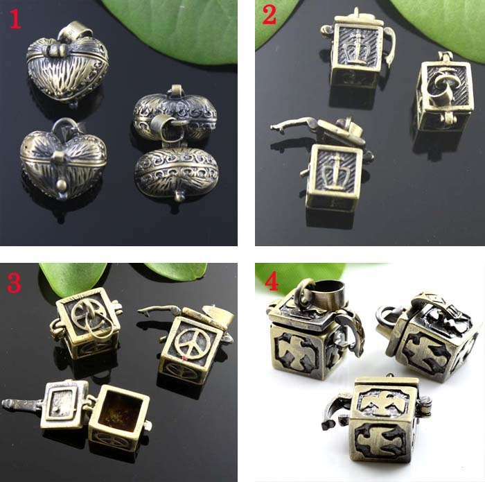 5 Stück 12 Mm 3D Herz/Cube Locket Gebetsbox, Friedenstaube Krone Bronze Blank Foto Locket, Wunsch Box, Vintage Medaillon Halskette Anhänger von loverdiy