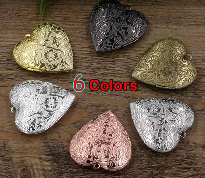 5 Stück 40mm | Gleiche Muster Vorder - Und Rückseite Großes Herz Medaillon Carve Flowers Blank Photo Anhänger Vintage Frame Schlüsselanhänger Charms von loverdiy