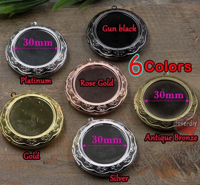 5 Stück 45 Mm | Inneres Pad 30 Mm Schnitzen Blume Große Runde Leere Foto Medaillon, 6 Farben Überzogen Compact, Fotorahmen Medaillon Charm von loverdiy