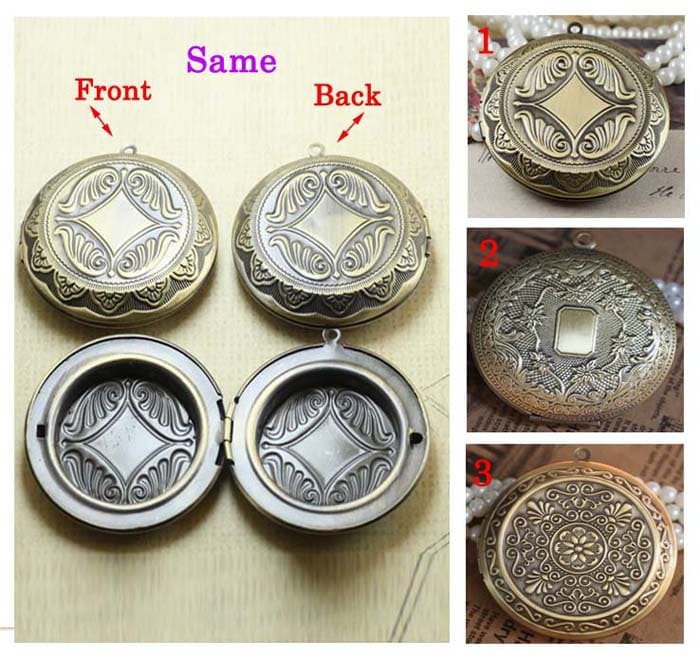 5Pcs 45mm/50mm 40mm | Gleiche Muster Vorne & Hinten Runde Carve Blume Großen Foto Medaillon, Bronze Kompakt, Rahmen Medaillon Anhänger Charm Blank von loverdiy