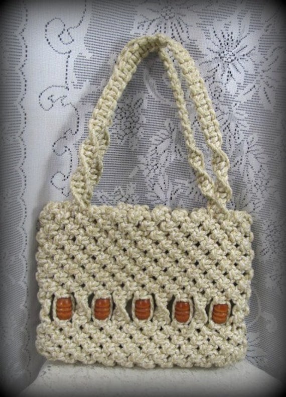 Macrame-Handtasche, Glasperlen Handtasche, Hippie Tasche, Boho Knot Handgemachte Rope-Geldbörse, Mittelgroße Handtasche von loverleesdesigns