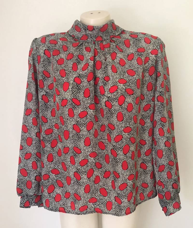 Vintage 80Er 90Er Schwarz Rot Weiß Gemustertes Langarm Shirt von lovestoryvintage