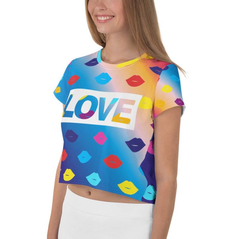 Liebe Regenbogen Lippen All Over Print Crop Tshirt von lovexy