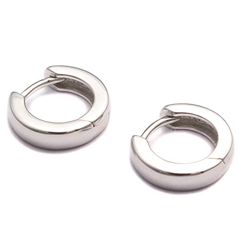 12 mm Creolen rhodiniert, 925 Sterling Silber, Ohrringe rund schlicht, Damen Klappcreolen zart, Herren und Männer Schmuck von loveyourdiamonds