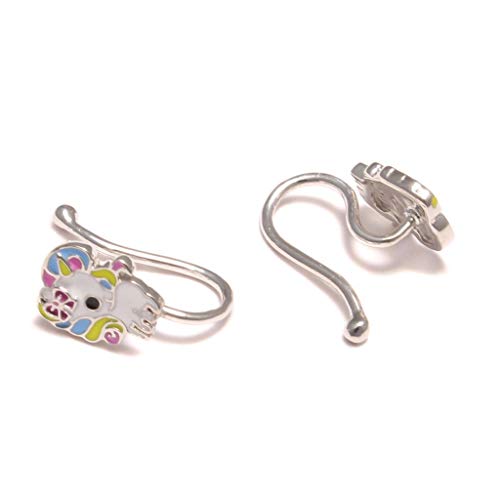 Ohrclip Regenbogen Einhorn, Kinderschmuck 925 Sterling Silber, Silber Ohr Clip nickelfrei, Mädchen Ohrschmuck bunt von loveyourdiamonds