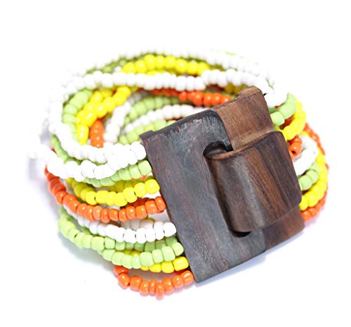 loveyourdiamonds Armband aus Kunstperlen in Orange Grün und Weiß mit Holzverschluss loveyourdiamonds Armband aus Kunstperlen in Orange Grün und Weiß mit Holzverschluss von loveyourdiamonds