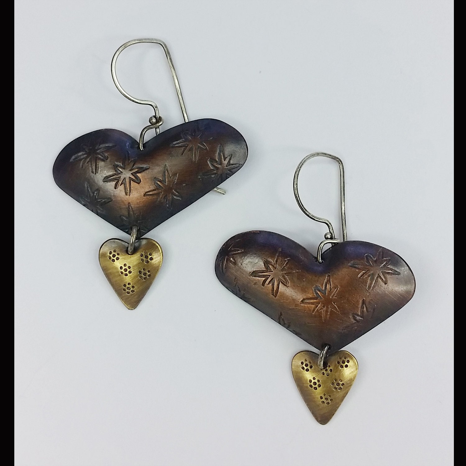 Handmade Antik Kupfer Herz Ohrringe Sterling Silber Ohrhänger Handmade Antik Kupfer Herz Ohrringe Sterling Silber Ohrhänger von lovingooddesigns