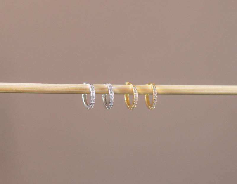 Gold Vermeil Diamant Huggie Hoop Ohrringe Hypoallergene Sterling Silber Ohrringe von loweandcojewelry