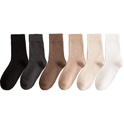 loyboon 6 Paar Damen Süsse Baumwolle Crew Socken Schwarz Weiß Braune Mehrfarbig Lange Wade Business Socken Atmungsaktiv von loyboon