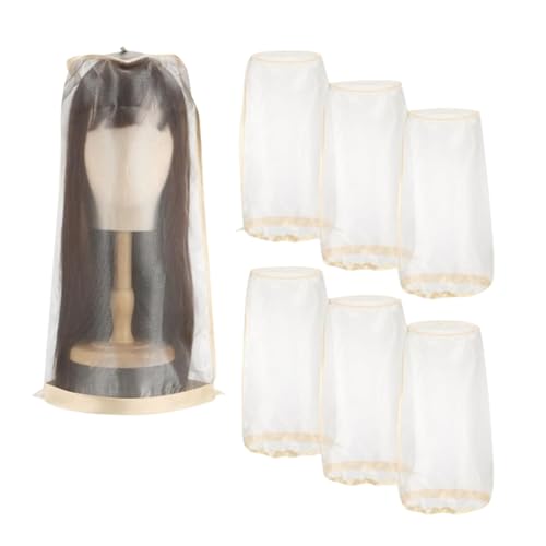 Loyimioo Großer Transparenter Organza Perücken Staubschutz Reise Organizer Atmungsaktiv Staubdicht Feuchtigkeitsresistent Kordelzug Design Geeignet für Kurze/Lange Lockige Perücken (ca. 50cm) 6Pack von loyimioo