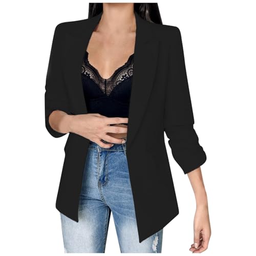 Blaser Jacke Damen Lässig Slim Fit Open Front Jacket Winter Solide Farbe Blazerjacke Casual Longblazer Mode Langärmelige Strickjacke Revers Professioneller Blazer Kleidung von lozssnigzi