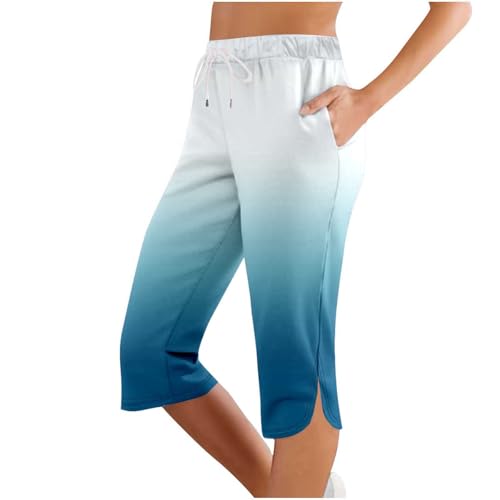 Dreiviertel Hose Damen, Sommer Caprihose Stretch 3/4 Yogahose Weites Bein Dreiviertel Freizeithose Mit Kordelzug Und Taschen Trainingshose Baumwolle Laufhose Mit Gummizug Sporthose Jogginghose von lozssnigzi