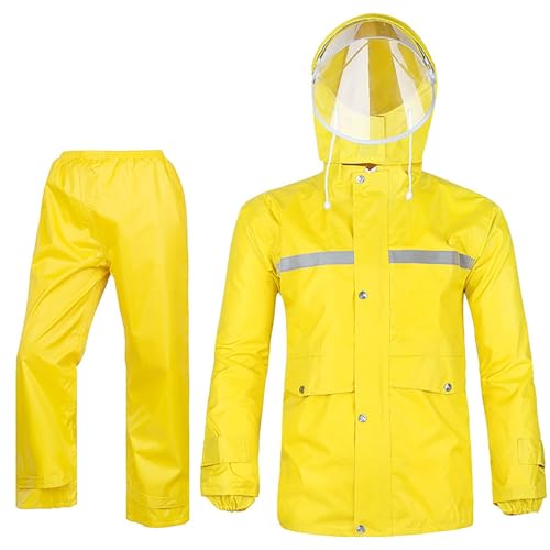 Fahrradbekleidung Herren Set, Wasserdicht Regenbekleidung 2 Teilig Reflektierend Regenanzug Regenjacke Regenhose Outdoor Multifunktional Regenkombi Für Wandern Fahrrad Motorrad Angeln, Gelb, M von lozssnigzi