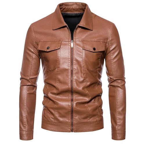 Fliegerjacke Herren Kunstlederjacke Mode Echtleder Jacke Wasserdicht Winddicht Bikerjacke mit Kragen Vintage Fliegerjacke Slim Fit Pilotenjacke Leder Jacken Rot Herbst Lederjacke Winterjacke von lozssnigzi