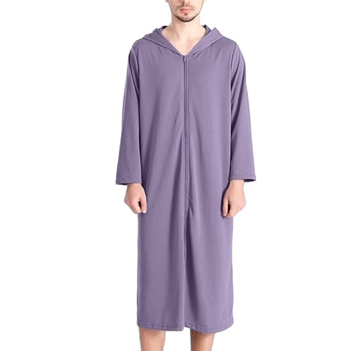 Herren Bademantel, mit Reissverschluss Leicht mit Kapuze Schnelltrocknend Loungewear Bademantel Große Größen Grau Elegant Morgenmantel Reisebademantel Lang Hautfreundlich Nachtwäsche Saunamantel von lozssnigzi