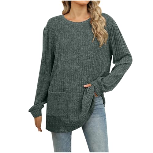 Longpullover Damen Lässig für Leggings Langarmshirt Lässig Pulli Rundhals Oberteile Oversize Strickpullover Mode Pullover Große Größen Longpullover Elegant Sweater Winterpullover Strickpulli von lozssnigzi