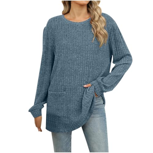 Longpullover Damen Lässig für Leggings Langarmshirt Lässig Pulli Rundhals Oberteile Oversize Strickpullover Mode Pullover Große Größen Longpullover Elegant Sweater Winterpullover Strickpulli von lozssnigzi