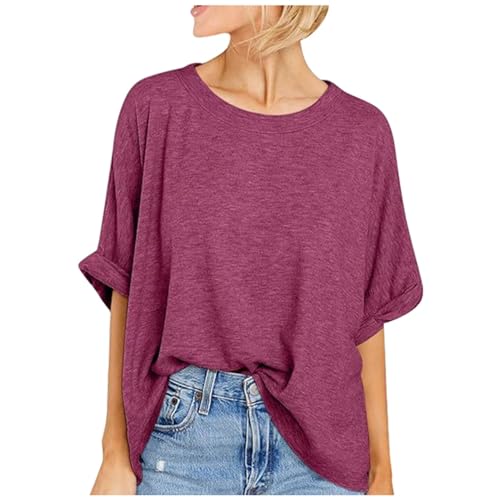 Oversize Shirt Damen, Casual Halbarm Oberteile Mode Locker Tops Fledermaus Bluse Oversize Shirt Sommer Rundhals Tunika Lässig T-Shirt von lozssnigzi
