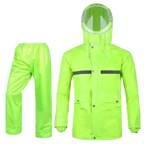 Regenbekleidung Herren, Wasserdicht Regenbekleidung 2 Teilig Reflektierend Regenanzug Regenjacke Regenhose Outdoor Multifunktional Regenkombi Für Wandern Fahrrad Motorrad Angeln, Hellgrün, L von lozssnigzi