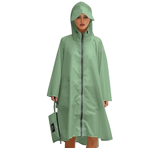 Regenponcho Damen mit Reißverschluss Festival Portable Faltbar Regencape Regenjacke Lange Leichte mit Kapuze Atmungsaktiv Regenmantel Regenschutz Wasserdicht Grosse Groessen Rain Jacke Regenponcho von lozssnigzi