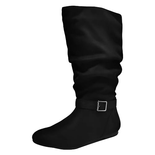 Stiefeletten Damen Mode Wildleder Stiefel mit Absatz Bequeme Stiefeletten mit Reißverschluss Winter Langschaftstiefel Flach Boots Braun Kniehohe Stiefel Schuhe Elegant Damenstiefel Reiterstiefel von lozssnigzi