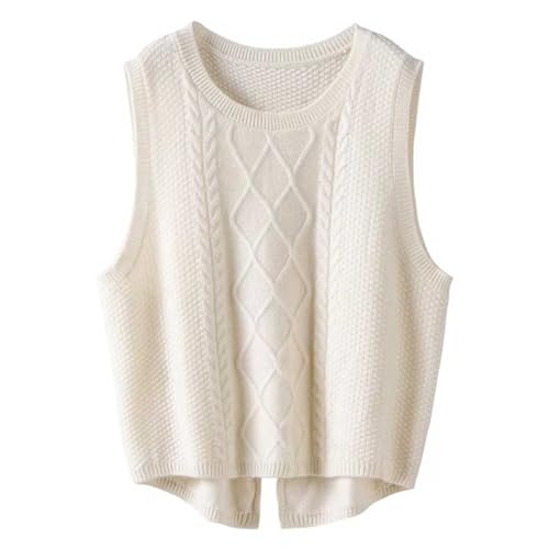 Strickweste-Damen-ärmellos,Strickweste Damen Ärmellos, Rundhal Strickpullover Loose Kurz Schnitt Geteilt Pullover?Herbst Winter Stricken Tank Top Weste Lässige Graue Wolle Gerippter Strickweste von lozssnigzi