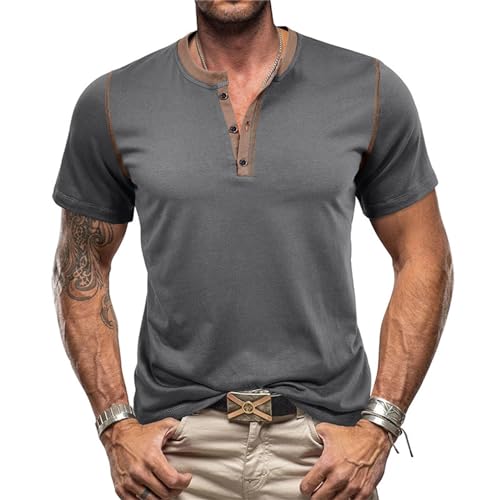 T-Shirts Für Herren Baumwolle Freizeithemd Einfarbig Kurzarm Henley Shirt Sommer V Ausschnitt Hemden Slim Fit Oberteile von lozssnigzi