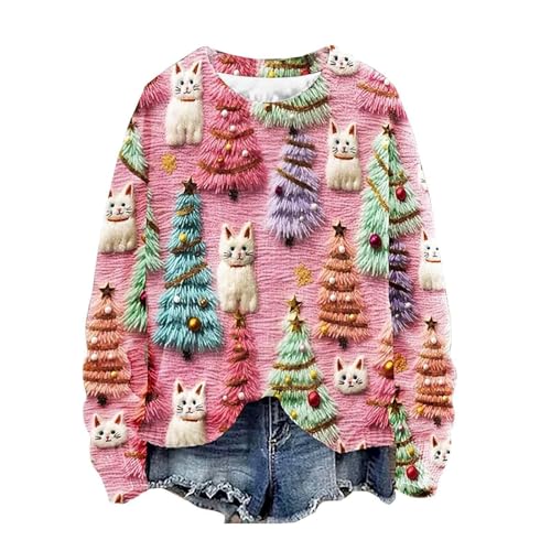 Ugly-Sweater,Weihnachtspullover Damen,Lustig 3D Drucken Weihnachten Sweatshirt,Langarm Rundhals Niedlich Pullover mit Weihnachtsmuster, Weihnachtspulli Damen,Xmas Hässliches Jumper Christmas Sweater von lozssnigzi