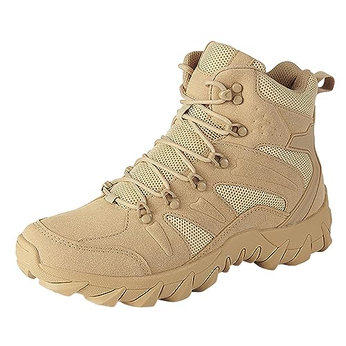 lozssnigzi Arbeitsstiefel Herren, Halbhoch Taktische Stiefel Wasserdicht Kampfstiefel Mit Reißverschluss Atmungsaktive Einsatzstiefel Outdoor Military Boots Wanderschuhe Bergstiefel, Beige, 42 von lozssnigzi