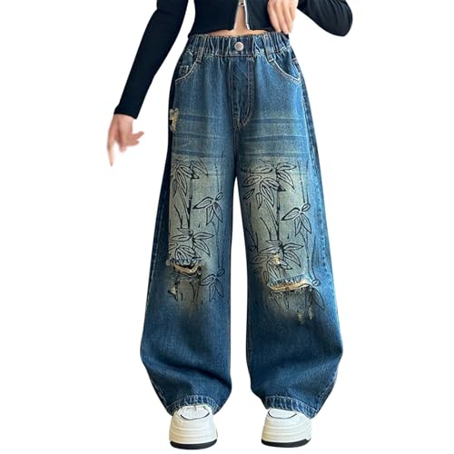 lozssnigzi Baggy Hosen Mädchen 140 - Baggy Jeans Mädchen 158, Vintage Streetwear Mode High Waist Jeans, Straight Jeanshose mit Taschen, Y2K Wide Leg Freizeithose von lozssnigzi