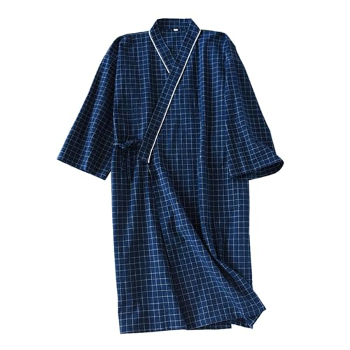 lozssnigzi Bathrobe Men, Dünn Bademantel Schnelltrocknend Ohne Kapuze Morgenmantel Hautfreundlich Leicht Saunamantel Kurz Japanisch Kimono Weich Loose Kurzarm Hausmantel Baumwolle Bathrobe von lozssnigzi