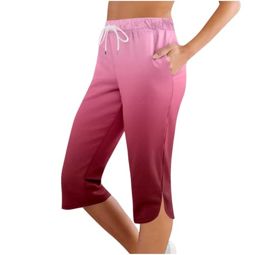 lozssnigzi Capri Hosen Damen, Sommer Caprihose Stretch 3/4 Yogahose Weites Bein Dreiviertel Freizeithose mit Kordelzug und Taschen Trainingshose Baumwolle Laufhose mit Gummizug Sporthose Jogginghose von lozssnigzi